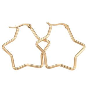 1 1/4 Inch 35mm Hoop Gold Star Pierced Post Earrings